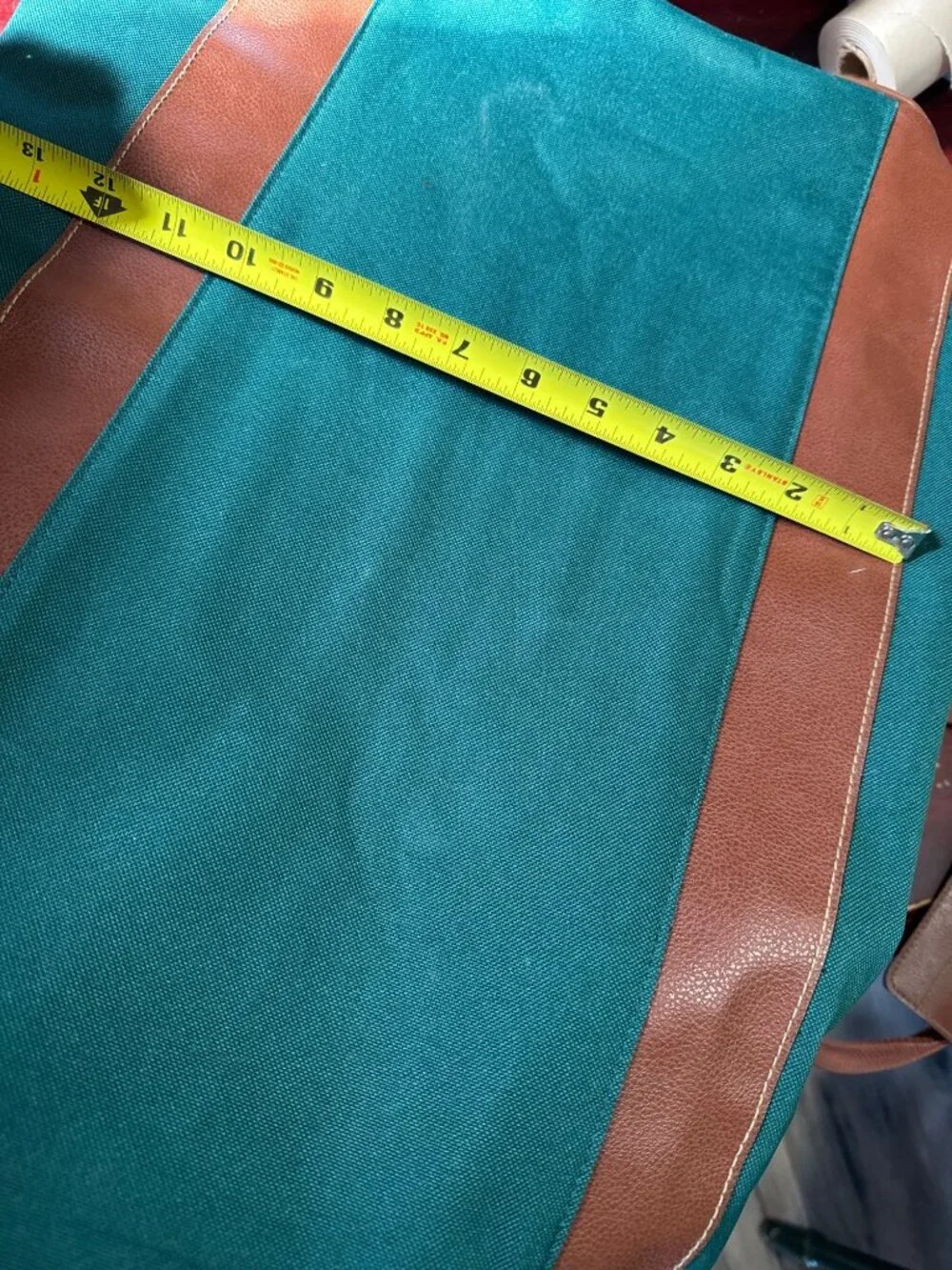 Ralph Lauren 1990's Green & Brown Canvas Duffel Bag Leather Trim And Adjustable